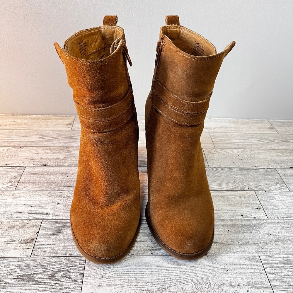 Women's Cognac Suede Ankle Boots Lucky Brand Size 7.5
